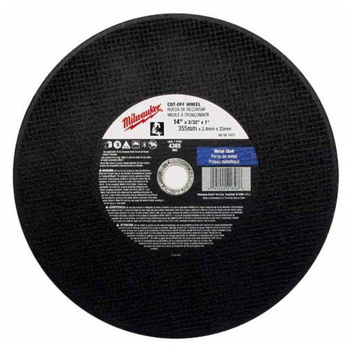 [49-94-1405] 14" | 3/32" Milwaukee Disco de Corte Tipo 1 Propósito general - Metal (doble refuerzo)